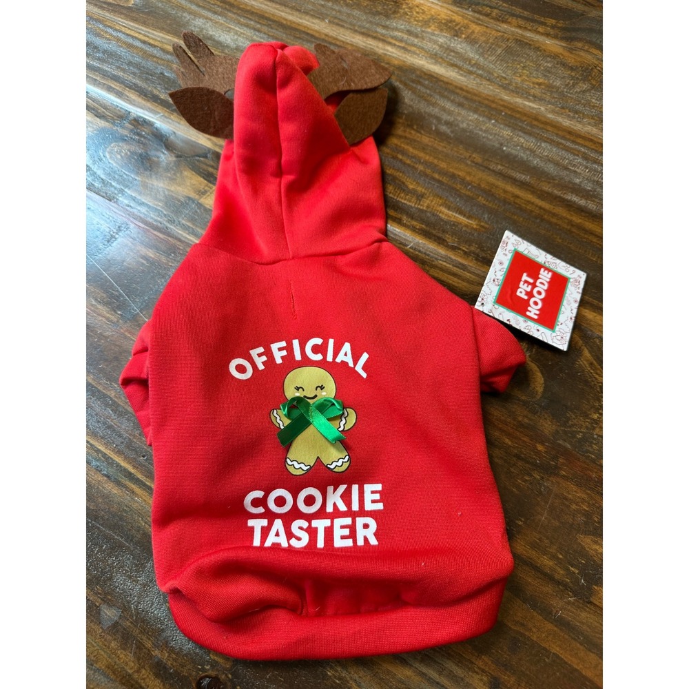 1616 Holdings Red Christmas Dog Hoodie Reindeer Antlers Cookie Taster Small NWT